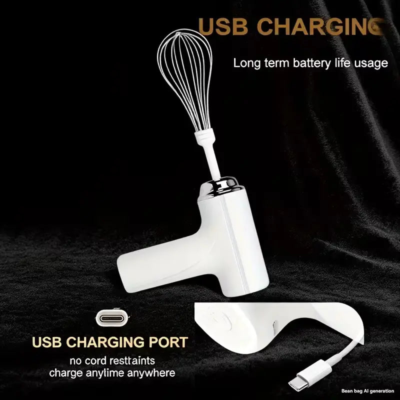 1Pc Handheld Electric Mixer, USB Rechargeable, Cordless, Egg Beater, Suitable for Baking and Cooking, Portable for Cream, Pastry, and Yolk Mixing, Baking Cakes, , Muffins, Ergonomic Handle, Durable Design, Ideal for Home Bakers & Professionals