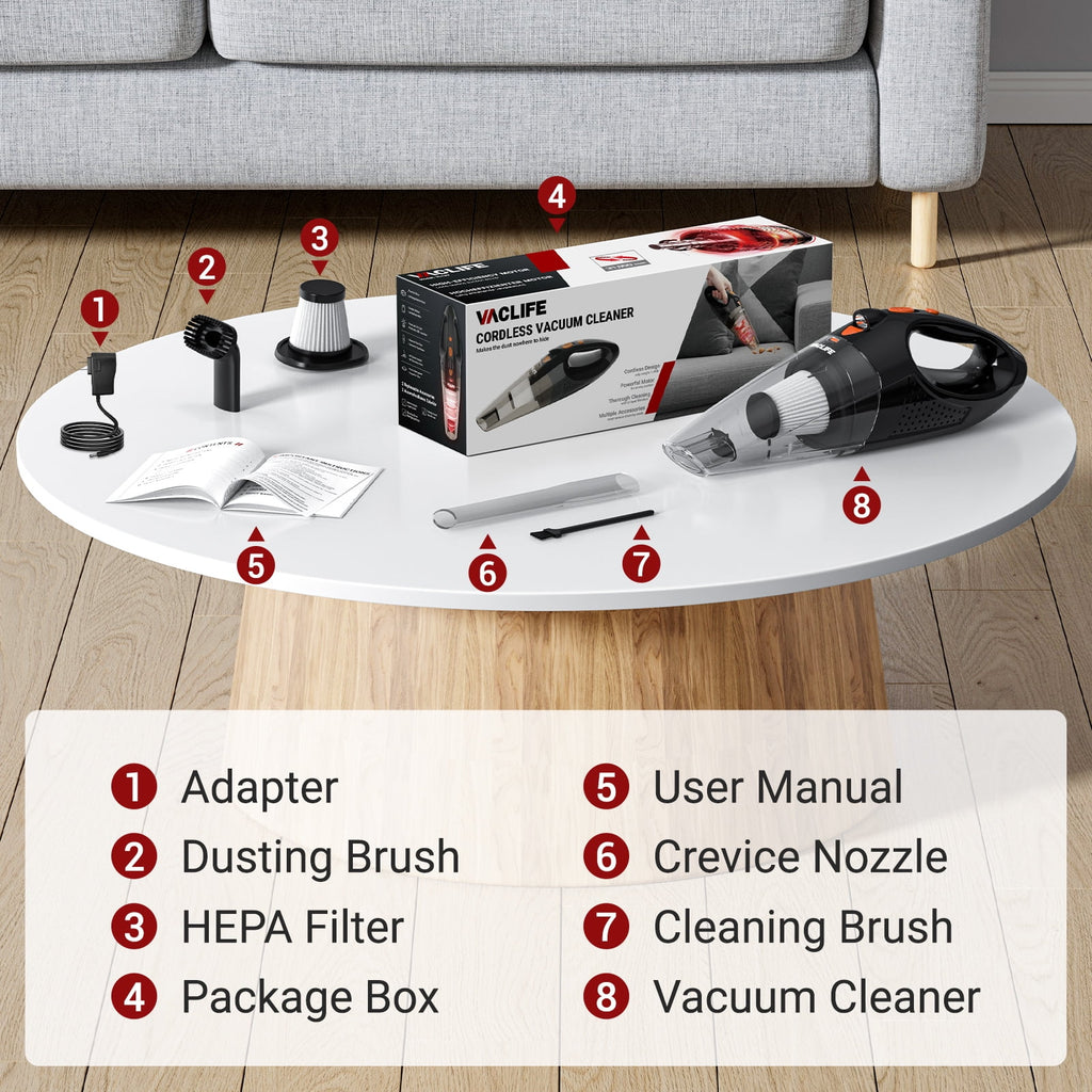 Handheld Vacuum, Car Vacuum Cleaner Cordless, Mini Portable Rechargeable Vacuum Cleaner with 2 Filters, Orange (VL189)