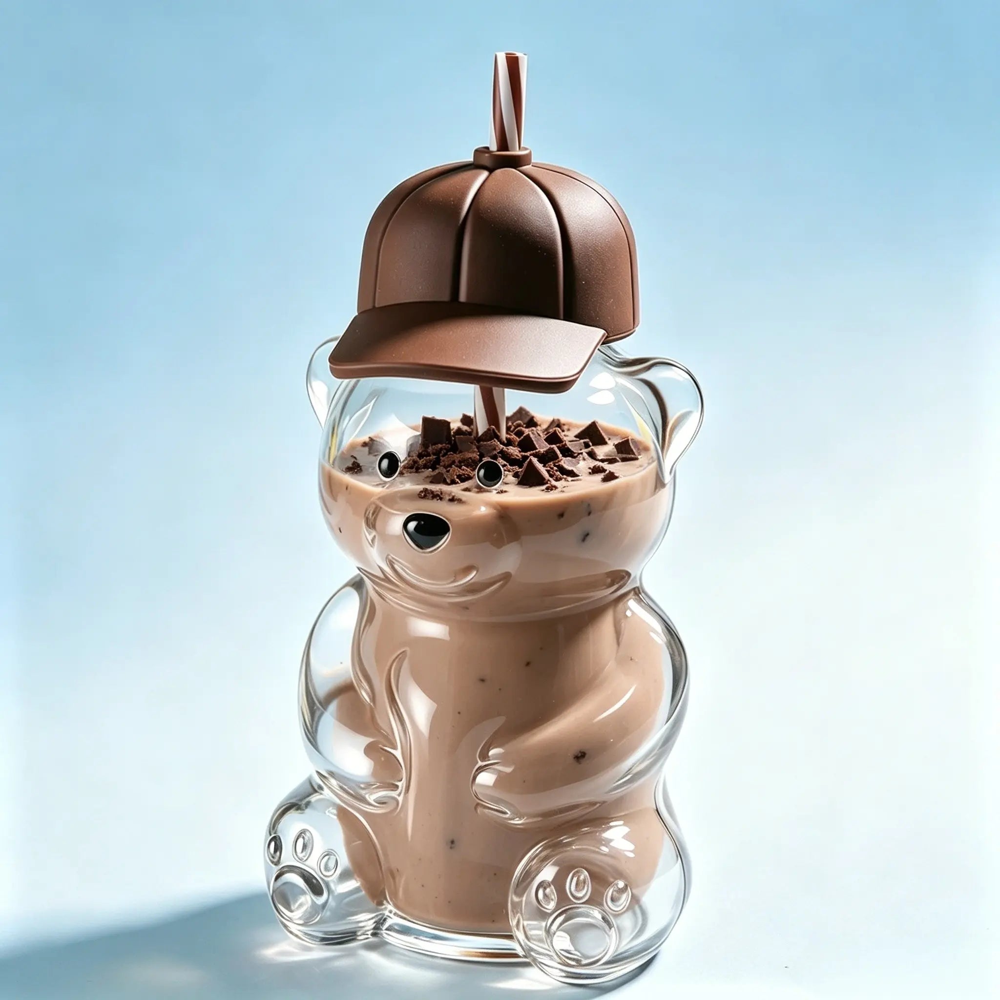 Creative Baseball Cap Bear Glass Cup, High Aesthetic 600ML Straw Water Bottle, Trendy Reusable Drinkware for Daily Use, Straw Portable Bottle, Glass Drinking Bottle