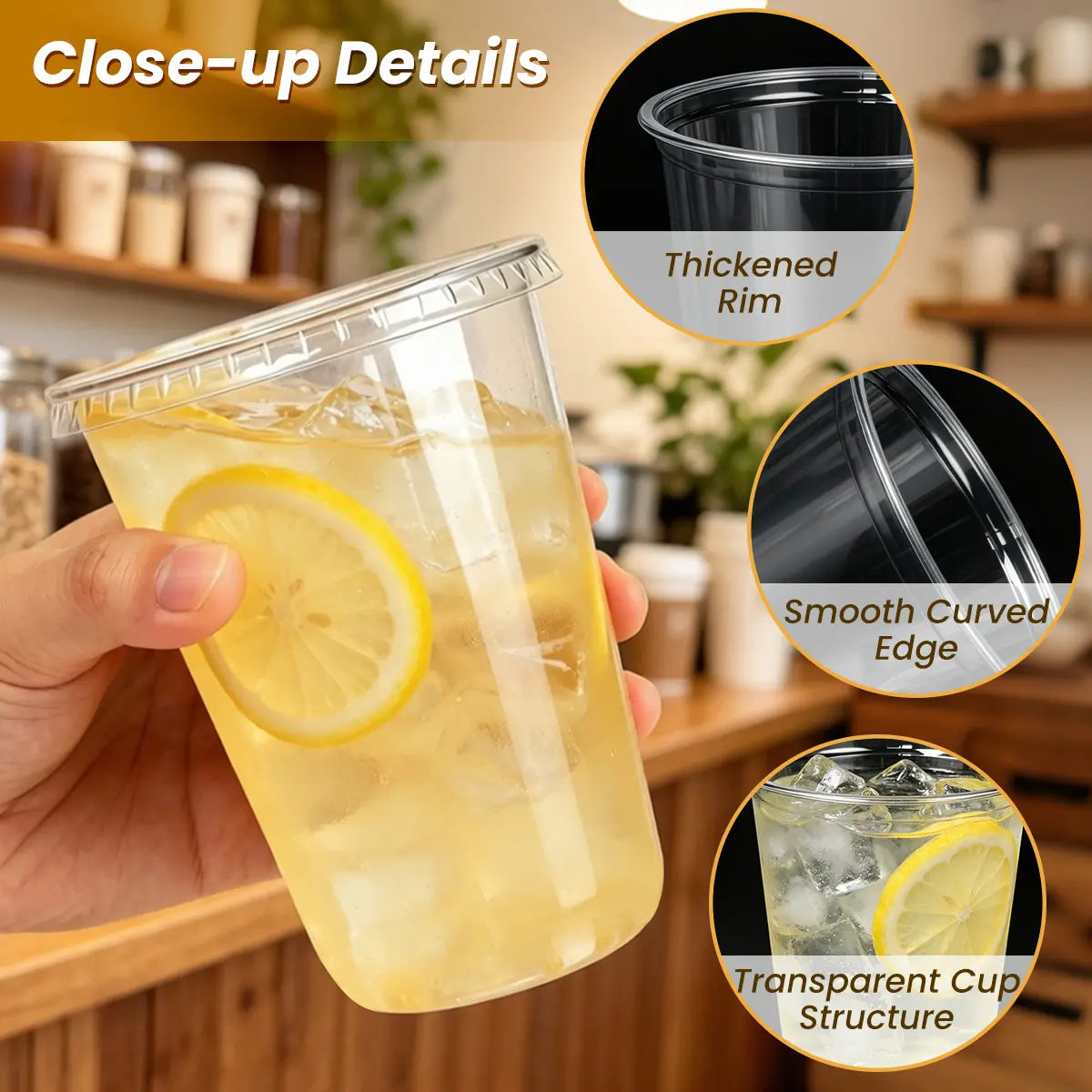 16Oz Disposable Stemless Glasses with Flat Lids and Straws, PET Disposable Drinking Cups, Plastic Wine Glasses Parties Birthday, Wedding, Meeting, Party Supplies. (100, Black)