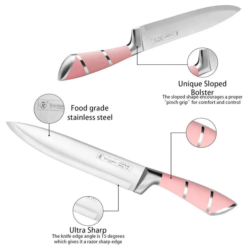【Father'S Day Gift】9Pcs Kitchen Knives Set, Professional Chef, Bread, Cleaver, Paring, Utility Knife and Scissors Sharpener Peeler High Carbon Stainless Steel Ultra Sharp Non-Stick Multifunctional