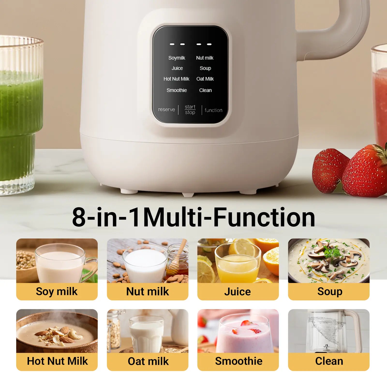 Bear 8 in 1 Nut Milk Maker Machine, 40Oz/1.2L Soy Milk Maker with Self Clean/12H Delay/6H Keep Warm, One Touch Alomnd Milk Maker for Homemade Oat, Soup, Juice, Plant Based and Non Dairy Beverages