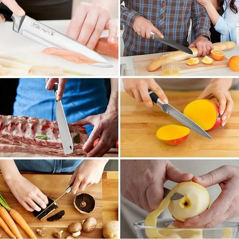【Father'S Day Gift】9Pcs Kitchen Knives Set, Professional Chef, Bread, Cleaver, Paring, Utility Knife and Scissors Sharpener Peeler High Carbon Stainless Steel Ultra Sharp Non-Stick Multifunctional