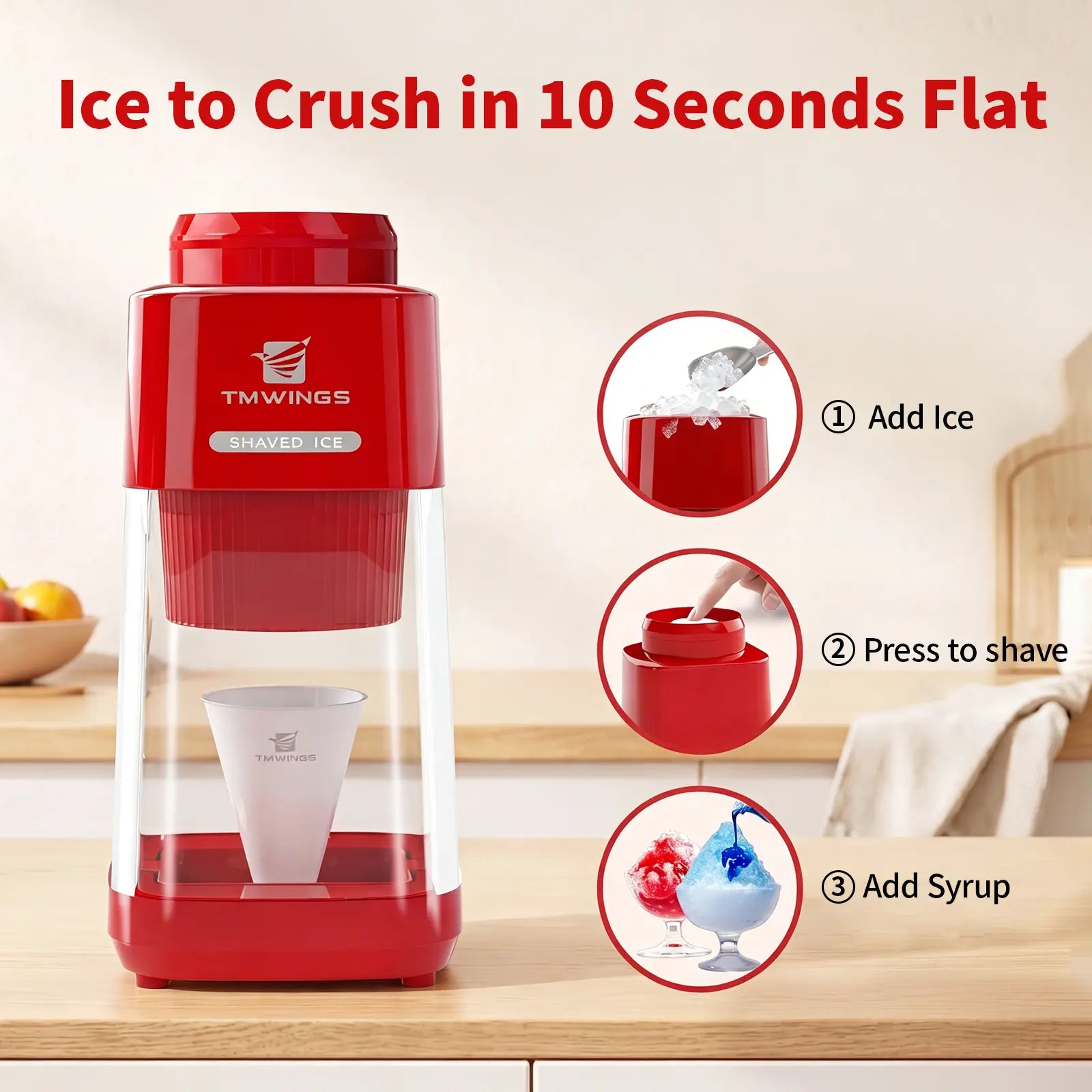 Summervibes [NEW] TMWINGS Electric Ice Shaver and Crusher – Portable Snow Cone & Slushy Maker with Stainless Steel Blades, One-Touch Operation, Easy to Clean – for Summer Drinks, Cocktails, Kitchen, Parties