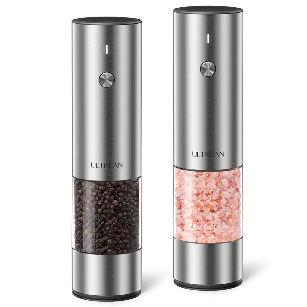 Electric Salt and Pepper Grinder Set Rechargeable Stainless Steel with USB C Dual Charging Base Large Capacity Adjustable Coarseness LED Light Perfect Kitchen Gift for Mom