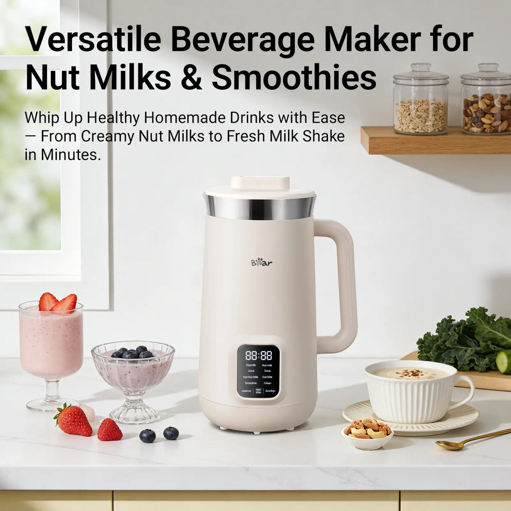 Bear 8 in 1 Nut Milk Maker Machine, 40Oz/1.2L Soy Milk Maker with Self Clean/12H Delay/6H Keep Warm, One Touch Alomnd Milk Maker for Homemade Oat, Soup, Juice, Plant Based and Non Dairy Beverages