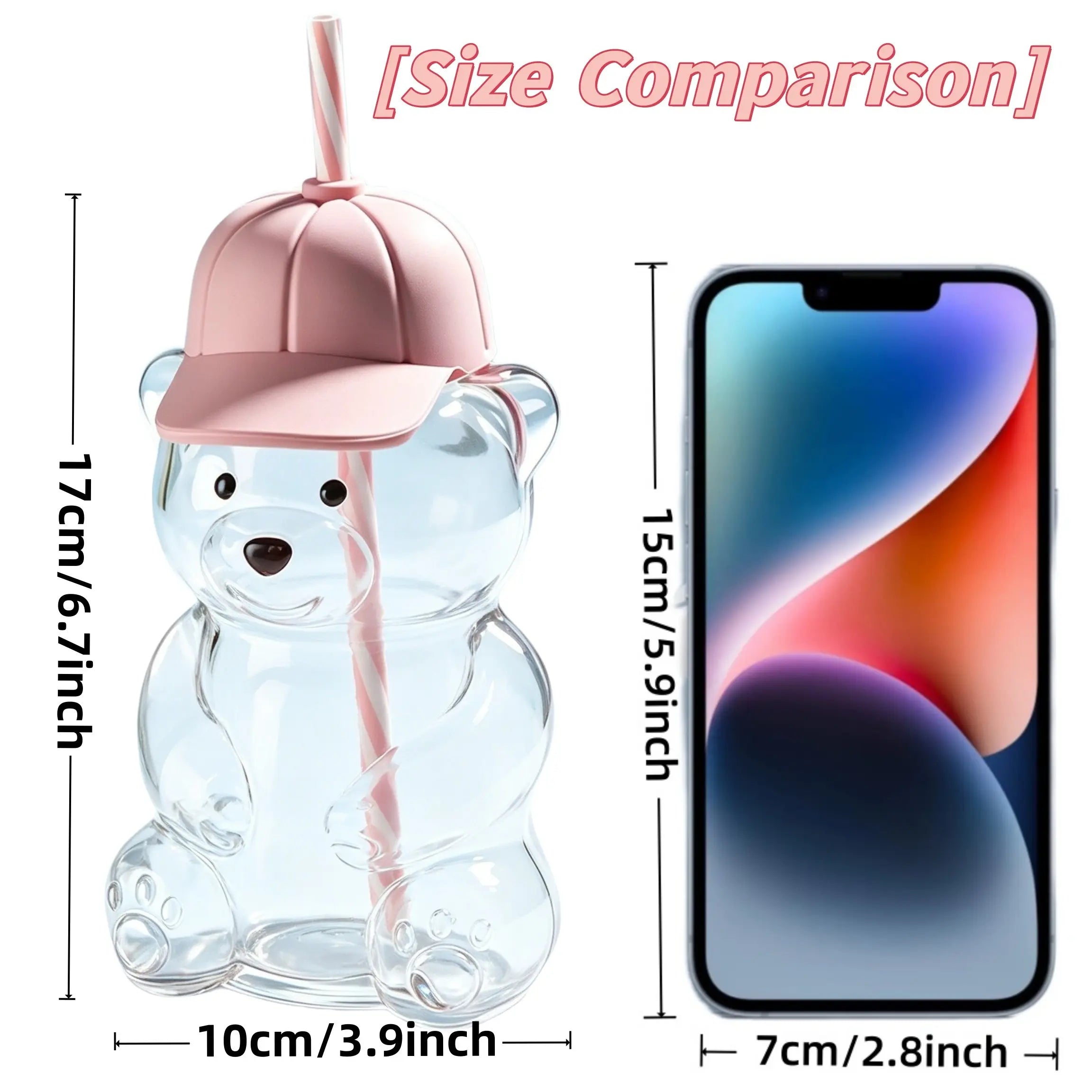 Creative Baseball Cap Bear Glass Cup, High Aesthetic 600ML Straw Water Bottle, Trendy Reusable Drinkware for Daily Use, Straw Portable Bottle, Glass Drinking Bottle