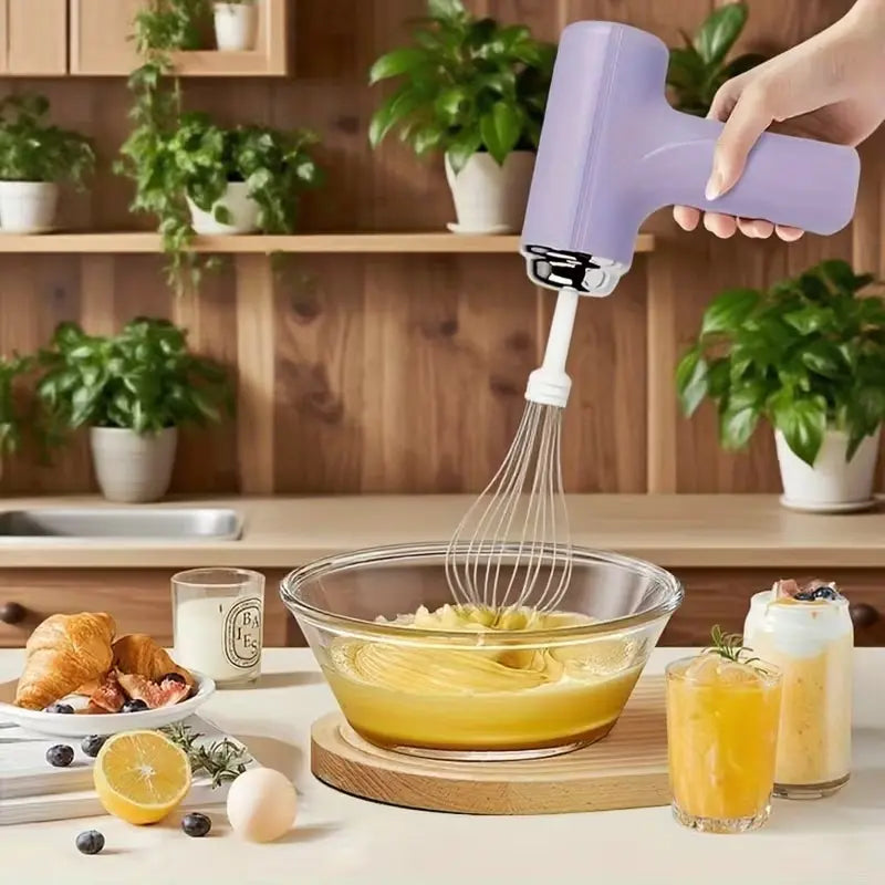 1Pc Handheld Electric Mixer, USB Rechargeable, Cordless, Egg Beater, Suitable for Baking and Cooking, Portable for Cream, Pastry, and Yolk Mixing, Baking Cakes, , Muffins, Ergonomic Handle, Durable Design, Ideal for Home Bakers & Professionals