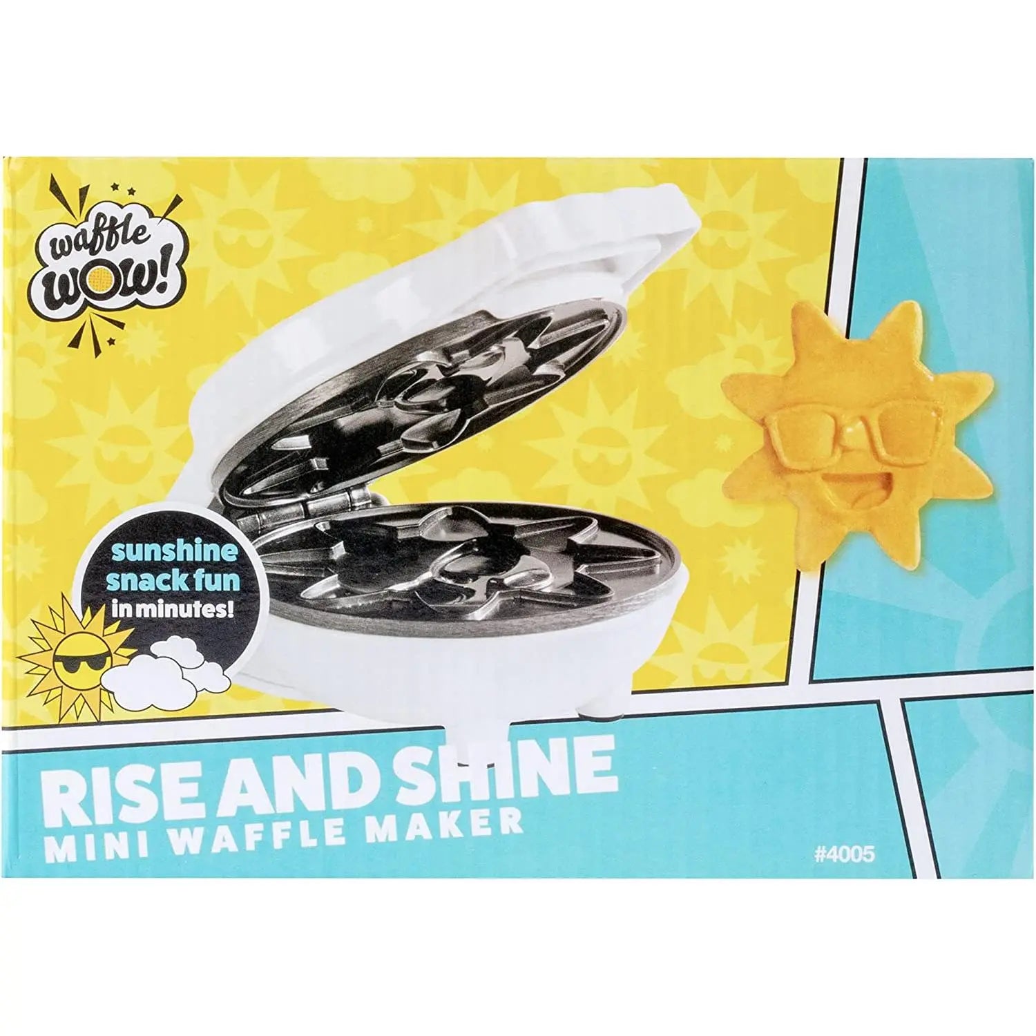 Waffle Wow Rise & Shine Mini Sun Waffle Maker - Personal-Sized 4" Sunshine Smile Individual Waffles for Kids, Adults- Cute Non-Stick Electric Waffler Iron- Morning Breakfast or Fun Gift