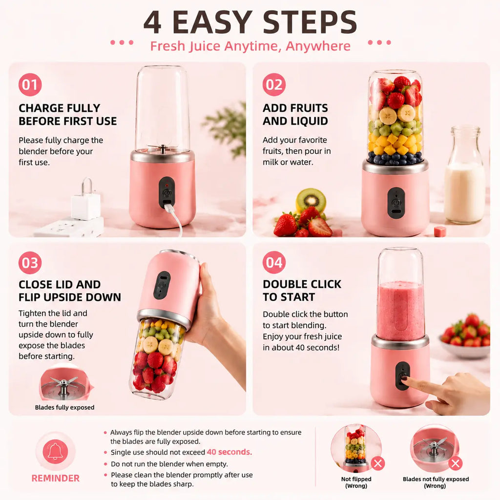 Ultimate Portable Blender! USB Rechargeable & Compact for Smoothies On-The-Go - Perfect Travel, Back to School & Gym! Leak Proof Design, Makes Shakes & Baby Food in Seconds Cup Juicer Rechargeable Mini Blender Vegetable