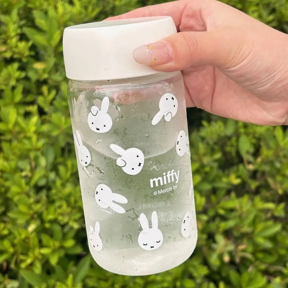 Kawaii Miffy Cute Summer Water Cup Cartoon Rabbit Printing Simple Style Transparent Plastic Portable Coffee Cup Girl Gift