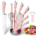 【Father'S Day Gift】9Pcs Kitchen Knives Set, Professional Chef, Bread, Cleaver, Paring, Utility Knife and Scissors Sharpener Peeler High Carbon Stainless Steel Ultra Sharp Non-Stick Multifunctional
