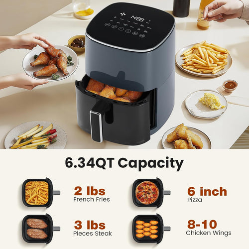 Air Fryer 6 Quart with Window Square Air Fryer 12-In-1 Air Fry, Roast, Reheat, Dehydrate, Bake, Steam, Fries, Custard, Chicken, Wings, Sea Food, Vegetabels,400F